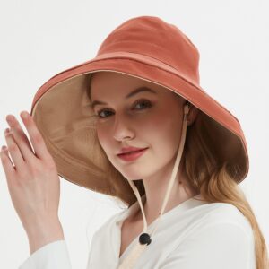 Wide Brim Cotton Sun Hat, Foldable Bucket Hat with Drawstring