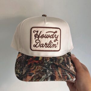 Howdy Darlin?? | trucker hat, camo trucker hat, howdy, coastal cowgirl, vintage cowboy, patch trucker hat, camo, cowgirl, womens trucker hat