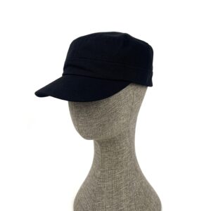 Black Cotton Castro Cap: Adjustable Military Cadet Hat