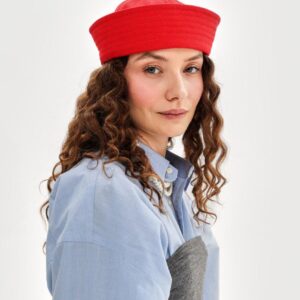 Handmade Red Cotton Sailor Hat, Elegant Nautical Headwear
