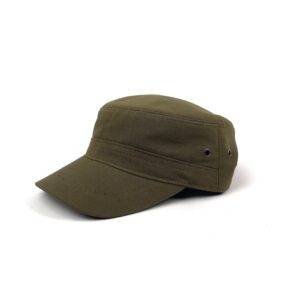 Green Cotton Castro Cap: Adjustable Military Cadet Hat