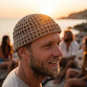 Boho Crochet Beanie Hat, Summer Mesh Cotton Skull Cap, Hippie Festival Hat, Fisherman Docker Beanie, Beach Hat, Unisex Style