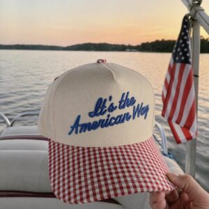 The American Way Trucker Hat | vintage style, 4th of July, Memorial Day, Veterans Day, patriotic hats, summer, picnic pattern, gingham hats