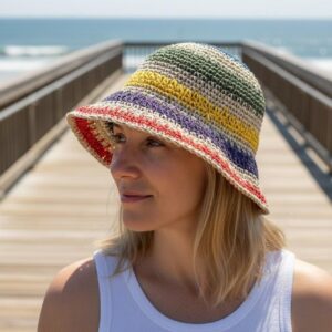 Summer Straw Bucket Hat Boho Wide Brim Beach Vacation Sun Hat