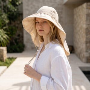 Elegant Wide Brim Sun Hat for Women, Neck Cover UV Hat for Beach Travel Gardening