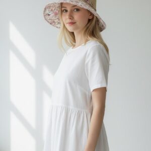 Floral Brim Bucket Hat for Women, Summer Straw Sun Hat, Wide Brim Soft Style, Elegant Casual Hat
