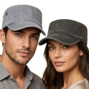 Unisex Castro Cap Set Vintage Washed Cotton Military Hats Matching Casual Streetwear Style