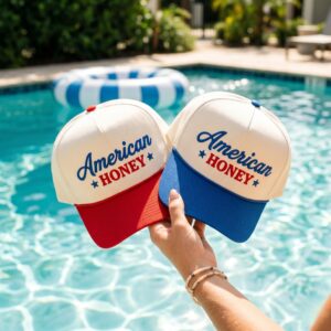 Embroidered American Honey Two-Tone Baseball Cap, Retro Script Trucker Hat