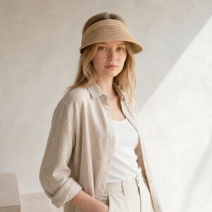 Raffia Sun Visor Hat for Women, Foldable Beach Hat, Wide Brim Travel Visor, Summer Vacation Hat