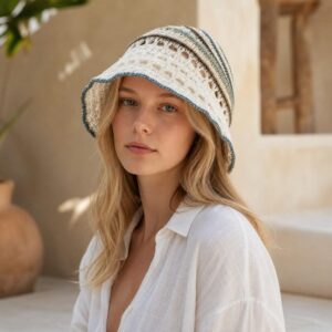 Crochet Bucket Sun Visor for Women, Boho Summer Hat, Lightweight Beach Hat, Colorful Knit Sun Hat