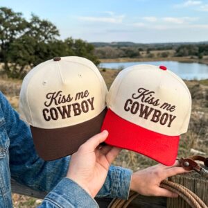 Embroidered Kiss Me Cowboy Trucker Hat, Country Girl Cap, Western Outfit Hat, Cute Gift for Her